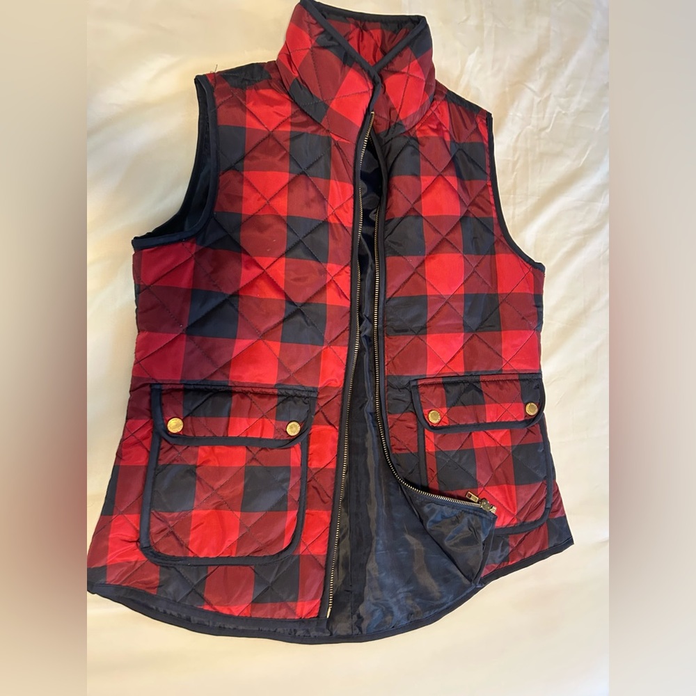 Burgundy/dark red Red and navy Plaid Quilted Vest